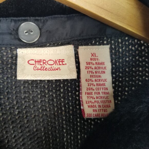 Vintage Snowflake Cardigan Sweater Size XL Zip Up Faux Fur Collar Nordic Design - Picture 3 of 8